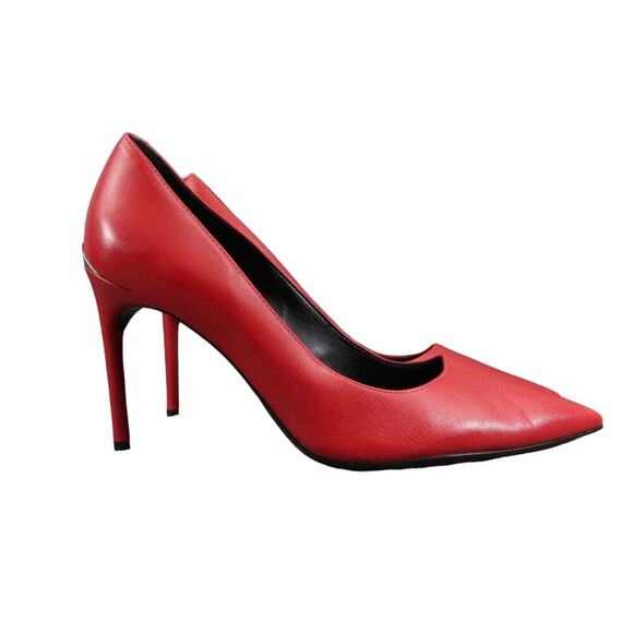 Calvin Klein Shoes Womens 9.5 Pumps Stiletto Heels Red Leather Pointed Toe Sexy - Picture 2 of 16